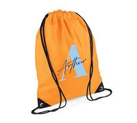 Getagift Personalised Initial with Name, Alphabet theme, Marble design, Drawstring Bag, PE Gym Kit Swimming, Sport Rucksack. (Fluorescent Orange)