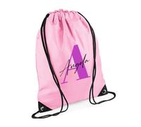 Getagift Personalised Initial with Name, Alphabet theme, Marble design, Drawstring Bag, PE Gym Kit Swimming, Sport Rucksack. (Classic Pink)