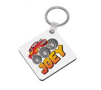 Getagift Personalised Monster Truck Gift - Custom Name Design, Ideal for Boys, MDF and Rectangle A5 Key Ring, Keychain. (MDF Square)