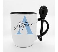 Getagift Personalised Mug Initial with Name, Alphabet Mug, Marble Mug, Spoon Coffee, Tea Mug. (Black)
