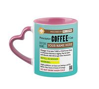Getagift Personalised Name Coffee Prescription Coffee Tea Cocoa Soup Daily use Mug Ceramic Heart Handle Coffee Mug. (Pink)