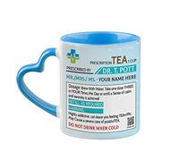 Getagift Personalised Name Tea Prescription Mug Ceramic Heart Handle Coffee Mug. (Blue)
