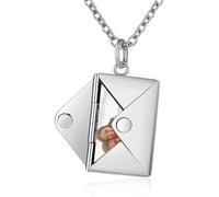 Getagift Personalised Openable Photo Envelope Necklace, Custom Message Locket Pendant, Silver and Gold, Stainless Steel Chain, Gifts for Women. (Silver)