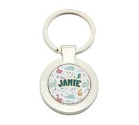 Getagift Personalised Rawr cool Dinosaur Pattern, Gift For Kids, Perfect For Back To School, Rectangular/Round Key ring. (Round)