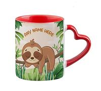 Getagift Personalised Sloth Design, Custom with Your Name, Animal Lover, Birthday, Christmas, Secret Santa, for Men-Women 11oz Ceramic Heart Handle Coffee-Tea Mug. (Red)