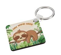 Getagift Personalised Sloth Design, Custom With your Name, Animal Lover, Birthday, Christmas, Secret Santa, For Men-Women Key Ring Keychain MDF Key ring Rectangle A5 key Ring. (MDF Square)