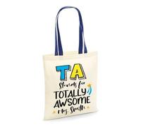 Getagift Personalised TA Stands For Totally Awesome, Teaching Assistant Gift, Reusable Bag, Shopping Bag, Tote Bag. (French Navy Handle)
