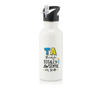 Getagift Personalised TA Stands For Totally Awesome, Teaching Assistant Gift, Stainless Steel 600ml Water Bottle with Straw. (White)