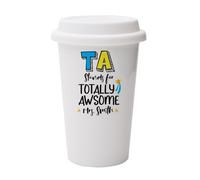 Getagift Personalised TA Stands for Totally Awesome, Teaching Assistant Gift, Wall Eco Insulated White Ceramic Travel Mug, with White Lid.