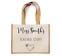 Getagift Personalised Teacher Jute Bag - “Teacher Stuff” Design - Custom Name Gift for Teachers - Reusable Shopping Bag - Thank You Present - Jute Bag. (Natural)