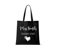 Getagift Personalised Teacher Tote Bag - “Teacher Stuff” Design - Custom Name Gift for Teachers - Thank You Present - Reusable Bag, Shopping Bag, Tote Bag. (Black)