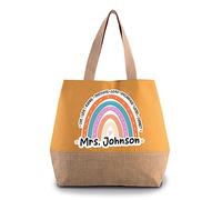 Getagift Personalised Teachers Bag, Rainbow Bag Gift Shopping Bag, Canvas Jute Bag with Inner Mobile & Coin Pocket. (Cumin Yellow)