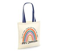 Getagift Personalised Teachers Gift, Thank You Gift For Teachers, Reusable Bag, Shopping Bag, Tote Bag. (French Navy Handle)