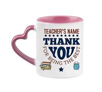 Getagift Personalised Thank You for Being The Best Any Name, Thank You Gift for Teacher Appreciation, Teaching Assistant, Novelty Cup, Teacher Mug, Heart Handle Ceramic Mug. (Pink)