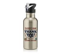 Getagift Personalised Thank you for Being the Best Teaching Assistant ANY NAME, Gift for Teachers, Appreciation, Retirement Gift, Stainless Steel 600ml Water Bottle with Straw. (Silver)