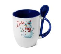 Getagift Personalised The Snowman Mug, Christmas Cup, Xmas Gift, Spoon Coffee, Tea Mug. (Blue)