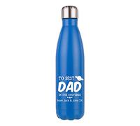 Getagift Personalised To Best Dad in the Universe ANY NAME Funny Birthday present from Son or Daughter to Daddy, 500 ML Double Walled Insulated Stainless Steel Bottle. (Matt Dark Blue)