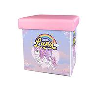Getagift Personalised Unicorn Rainbow Cloud Floral Horn Art Birthday Toy Storage Kids Gift Present idea Foldable Space-Saving Kids Storage Stool. (Pink, 22 x 22 x 24 cm)