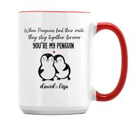 Getagift Personalised When Penguin Find Their Mate, They Stay Together Forever, Valentine's Day Gift, 15oz Coffee Mug. (Red Inside)