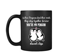 Getagift Personalised When Penguin Find Their Mate, They Stay Together Forever, Valentine's Day Gift, Black Satin Cup/Mug.