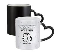 Getagift Personalised When Penguin Find Their Mate, They Stay Together Forever, Valentine's Day Gift, Ceramic Heart Handle Colour Changing Magic Mug.