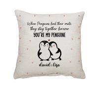 Getagift Personalised When Penguin Find Their Mate, They Stay Together Forever, Valentine's Day Gift, Home Décor, Linen Throw Pillow/Cushion. (Linen Cushion Cover)