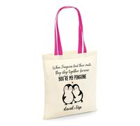 Getagift Personalised When Penguin Find Their Mate, They Stay Together Forever, Valentine's Day Gift, Reusable Bag, Shopping Bag, Tote Bag. (Fuchsia Handle)