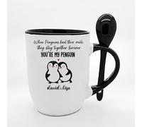 Getagift Personalised When Penguin Find Their Mate, They Stay Together Forever, Valentine's Day Gift, Spoon Coffee, Tea Mug. (Black)