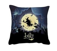 Getagift Personalised Witch flying in Dark Cloud ANY NAME Birthday/Christmas Funny Gift idea Back to School themed Throw Pillow Cover Cushion Cover With Insert. (Linen Insert)