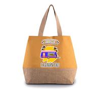 Getagift Personalised with ANY NAME Caravan Canvas Jute Hold Shopper Bag, Present for Her, Happy Campers, Friend, Family, Birthday, Vacation, Holiday. (Cumin Yellow)