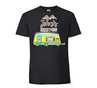 Getagift Personalised with Any Name Caravan White/Black/ASH Colour Men Short Sleeve Cotton T-Shirt, Present for Him, Happy Campers, Friend, Family, Birthday, Vacation, Holiday. (Black, XL)