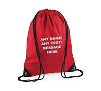Getagift Personalised with your Own Any Name/Message/Text Premium Drawstring Bag, PE Gym Kit School, Swimming, Birthday/Secret Santa, PE Kids Sport Rucksack. (Classic Red)