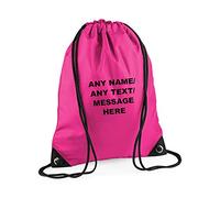 Getagift Personalised with your Own Any Name/Message/Text Premium Drawstring Bag, PE Gym Kit School, Swimming, Birthday/Secret Santa, PE Kids Sport Rucksack. (Fuchsia)