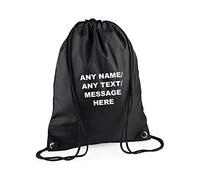 Getagift Personalised with your Own Any Name/Message/Text Premium Drawstring Bag, PE Gym Kit School, Swimming, Birthday/Secret Santa, PE Kids Sport Rucksack. (Black)