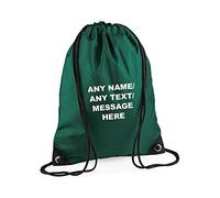 Getagift Personalised with your Own Any Name/Message/Text Premium Drawstring Bag, PE Gym Kit School, Swimming, Birthday/Secret Santa, PE Kids Sport Rucksack. (Bottle Green)