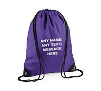Getagift Personalised with your Own Any Name/Message/Text Premium Drawstring Bag, PE Gym Kit School, Swimming, Birthday/Secret Santa, PE Kids Sport Rucksack. (Purple)