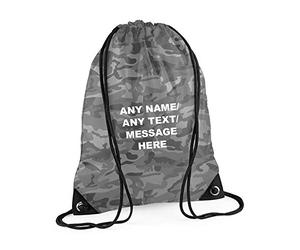 Getagift Personalised with your Own Any Name/Message/Text Premium Drawstring Bag, PE Gym Kit School, Swimming, Birthday/Secret Santa, PE Kids Sport Rucksack. (Jungle Camo)