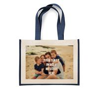Getagift Personalised with your own Image/Text/Any Name themed canvas shopping Jute Bag. (Navy Blue)