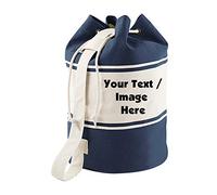 Getagift Personalised With Your Own Text/Image/Message Themed Natural Cotton Canvas Duffle Bag - Sports/Holiday Bag. (Navy Blue)