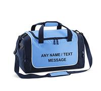 Getagift Personalised with your own Text/Message/Any name themed Team wear Gym Bag Locker Bag Plain Holdall Kit Unisex Backpack Dance/Ballet/Weekend Bag. (Sky Blue Navy White)