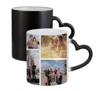 Getagift Personalised with Your Photo/Multi Photo Collage Mug, Ceramic Heart Handle Colour Changing Magic Mug, Memorable Gift for Family, Friends, Birthday, Anniversary. (8 Photo)
