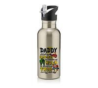 Getagift Personalised You’re My Favourite Hero Daddy gift from son/daughter ANY NAME Fathers Day, Birthday, Godfather, Stainless Steel 600ml Water Bottle with Straw. (Silver)