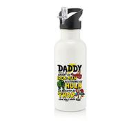 Getagift Personalised You’re My Favourite Hero Daddy gift from son/daughter ANY NAME Fathers Day, Birthday, Godfather, Stainless Steel 600ml Water Bottle with Straw. (White)