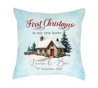Getagift Personalized First Christmas in Our New Home Pillow Cover or Insert, Housewarming Gift for Couple, Satin Throw Pillow/Cushion. (Satin Cushion Cover With Insert)