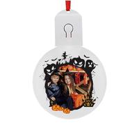 Getagift Personalized with Your Photo Decoration with Spooky Frame, Halloween Hanging Ornament, Led Baubles, Acrylic Round LED Light Comes with Battery, with Multi Color Settings.