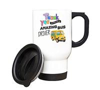 Getagift School Bus Driver Gift, Thank You for Being Such an Amazing Bus Driver, Appreciation Gift, Silver, White Insulated 14oz Travel Mug, Tea, Coffee Mug. (White)