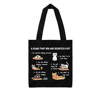 Getagift Six Signs That You Are Secretly a Cat, Humorous Gift for Men, Women, Cat Lovers, Cat Owner, Crazy cat Lady Present, Reusable Bag, Shopping Bag, Tote Bag. (Full Black)