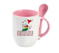 Getagift Snoopy BRR!, Christmas Snoopy with Santa Cap, Spoon Coffee, Tea Mug. (Pink)