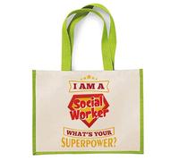 Getagift Social Worker Canvas Jute Bag - I Am a Social Worker What’s Your Superpower? - Eco-Friendly Reusable Shopper Jute Bag, Shopping Bag. (Apple Green)
