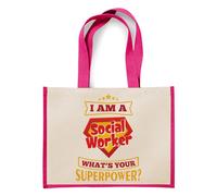 Getagift Social Worker Canvas Jute Bag - I Am a Social Worker What’s Your Superpower? - Eco-Friendly Reusable Shopper Jute Bag, Shopping Bag. (Pink)